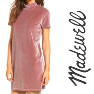 Madewell Velvet Mock Neck Shift Dress Frosty Mauve Pink Short Sleeve Sz Medium